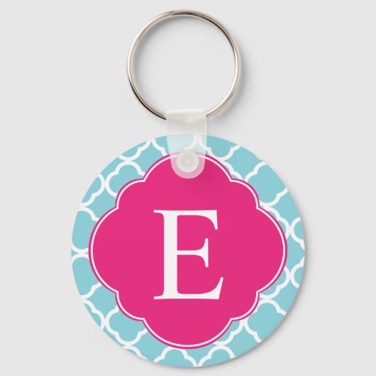 Porte-clés Monogramme de Quatrefoil Rose Bleu (Recto)