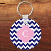 Porte-clés Monogramme de Quatrefoil rose Chevron ZigZag (Recto)