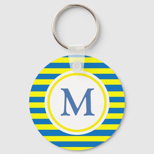 Porte-clés Monogramme de rayures jaune et bleu vif (Recto)
