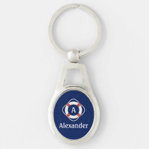 Porte-clés Monogramme de sauvetage nautique bleu marine