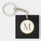 Porte-clés Monogramme de sceau central personnalisé noir et o (Devant)