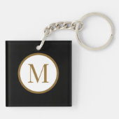 Porte-clés Monogramme de sceau central personnalisé noir et o (Dos)