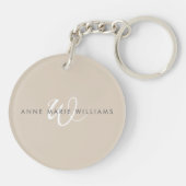 Porte-clés Monogramme de script blanc marron moderne (Dos)