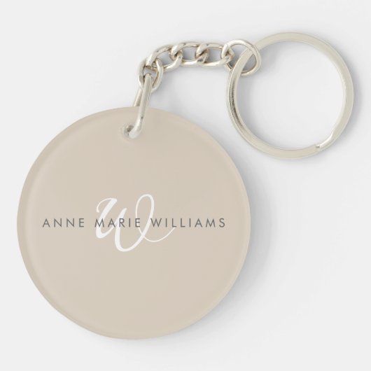 Porte-clés Monogramme de script blanc marron moderne (Dos)