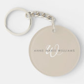 Porte-clés Monogramme de script blanc marron moderne (Devant)