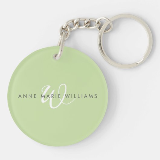Porte-clés Monogramme de script blanc vert clair moderne (Dos)