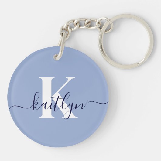 Porte-clés Monogramme de script bleu moderne (Dos)