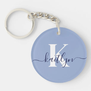 Porte-clés Monogramme de script bleu moderne