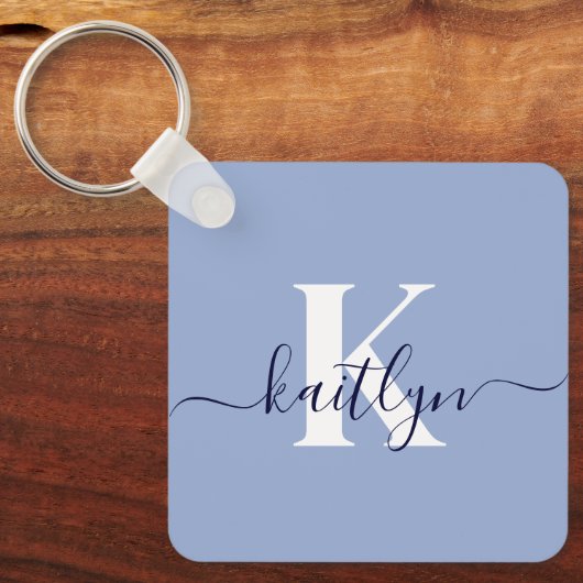 Porte-clés Monogramme de script bleu moderne (Recto)