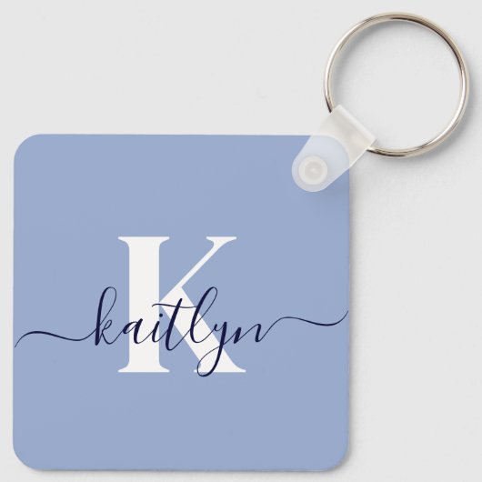 Porte-clés Monogramme de script bleu moderne (Dos)