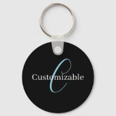 Porte-clés Monogramme de script cursif éditable Noir Bleu Bla (Recto)