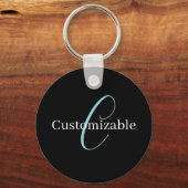 Porte-clés Monogramme de script cursif éditable Noir Bleu Bla (Verso)