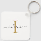 Porte-clés Monogramme de script moderne Élégant Nom (Dos)