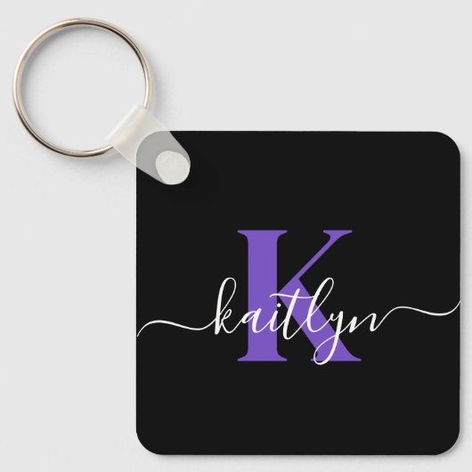 Porte-clés Monogramme de script moderne violet noir (Recto)
