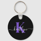 Porte-clés Monogramme de script moderne violet noir (Verso)