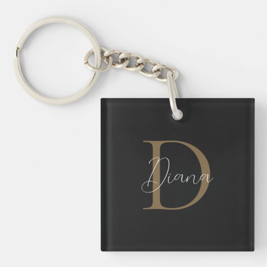 Porte-clés Monogramme de script or Mossy Noir Simple Minuit (Devant)