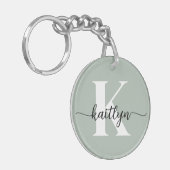 Porte-clés Monogramme de script vert Sage (Devant gauche)