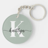 Porte-clés Monogramme de script vert Sage (Dos)