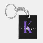 Porte-clés Monogramme de script violet noir (Devant gauche)