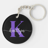 Porte-clés Monogramme de script violet noir (Dos)