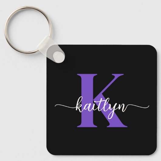 Porte-clés Monogramme de script violet noir (Recto)