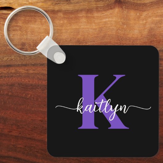 Porte-clés Monogramme de script violet noir (Recto)