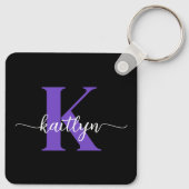 Porte-clés Monogramme de script violet noir (Dos)