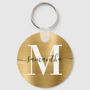 Porte-clés Monogramme de signature moderne feuille d'or