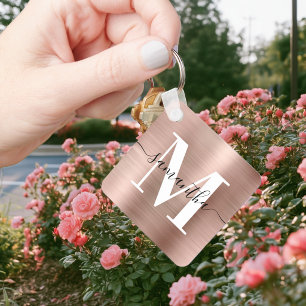 Porte-clés Monogramme de signature moderne Rose Gold Foil