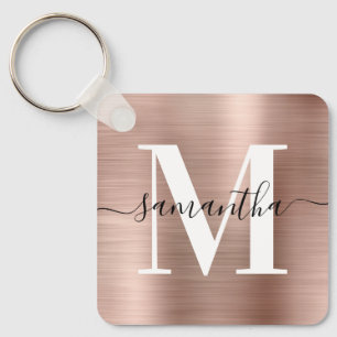 Porte-clés Monogramme de signature moderne Rose Gold Foil