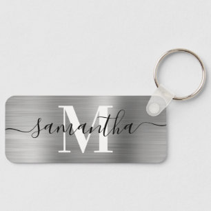 Porte-clés Monogramme de signature rectangle fin en argent