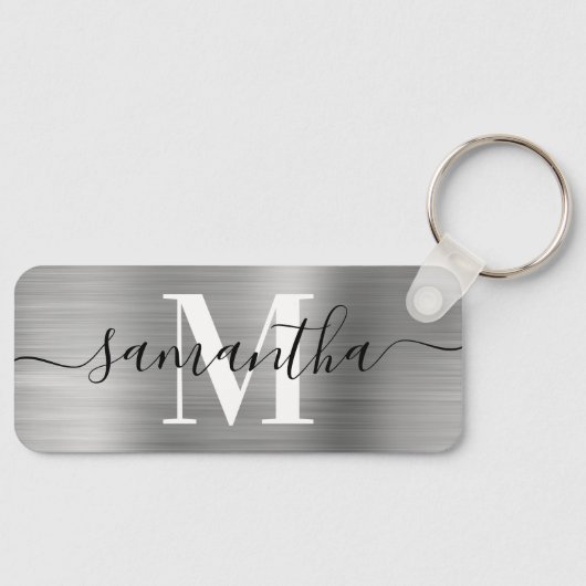 Porte-clés Monogramme de signature rectangle fin en argent (Recto)