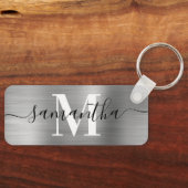 Porte-clés Monogramme de signature rectangle fin en argent (Recto)
