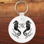 Porte-clés Monogramme de silhouette de cheval de mer noir (Recto)