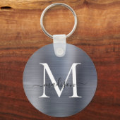 Porte-clés Monogramme de style féminin en métal brossé gris a (Recto)