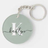 Porte-clés Monogramme de style moderne vert sauge (Dos)