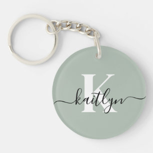 Porte-clés Monogramme de style moderne vert sauge
