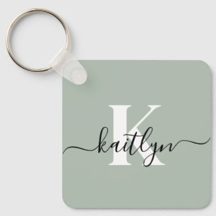 Porte-clés Monogramme de style moderne vert sauge