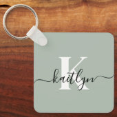 Porte-clés Monogramme de style moderne vert sauge (Recto)