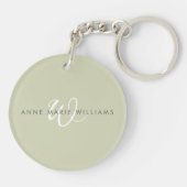 Porte-clés Monogramme de style moderne vert sauge blanc (Dos)