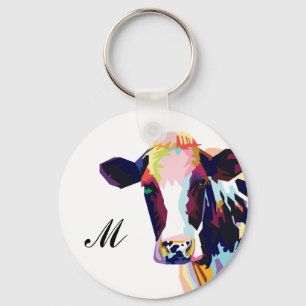 Porte-clés Monogramme de vache pop art coloré