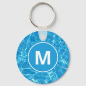 Porte-clés Monogramme d'eau de piscine bleu étincelant (Recto)