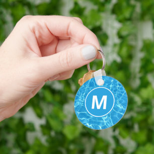 Porte-clés Monogramme d'eau de piscine bleu étincelant