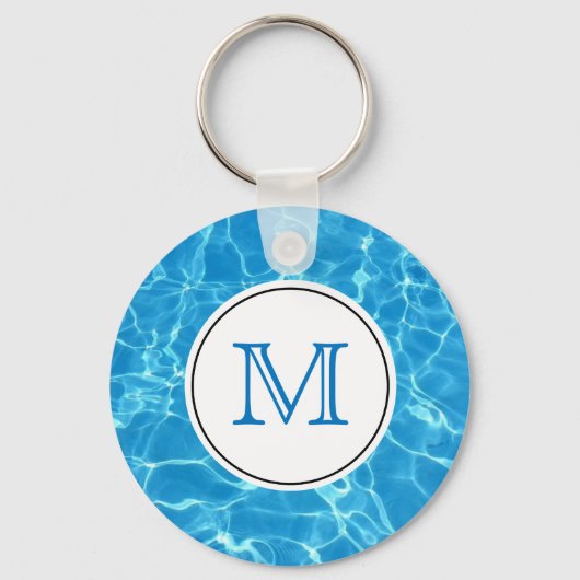 Porte-clés Monogramme d'eau de piscine bleu étincelant (Recto)