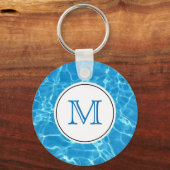 Porte-clés Monogramme d'eau de piscine bleu étincelant (Recto)