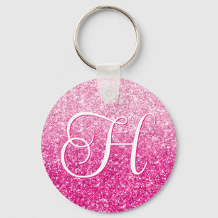 Porte-clés Monogramme dégradé de paillettes roses de luxe