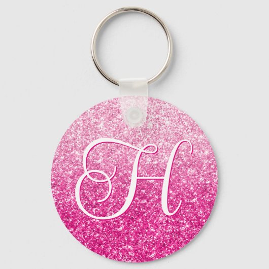Porte-clés Monogramme dégradé de paillettes roses de luxe (Recto)