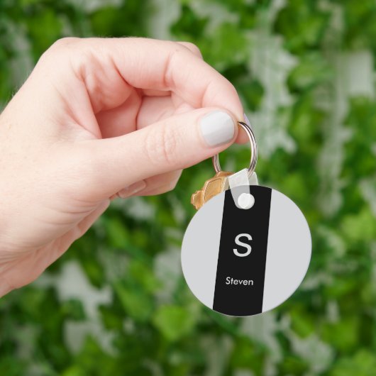 Porte-clés Monogramme deux tons moderne noir et gris (main)