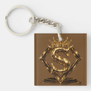 Porte-clés Monogramme Diamant Couronne Lettre Dorée Luxueuse 