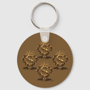 Porte-clés Monogramme Diamant Couronne Lettre Dorée Luxueuse 